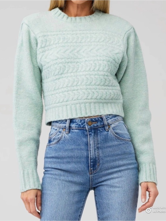 For Love And Lemons Sweaters - For Love & Lemons Dominique Cropped Cable Knit Sweater Mint Green S NWT
